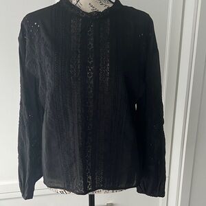 Embroidered Lace Insert Blouse Long Sleeve NWT